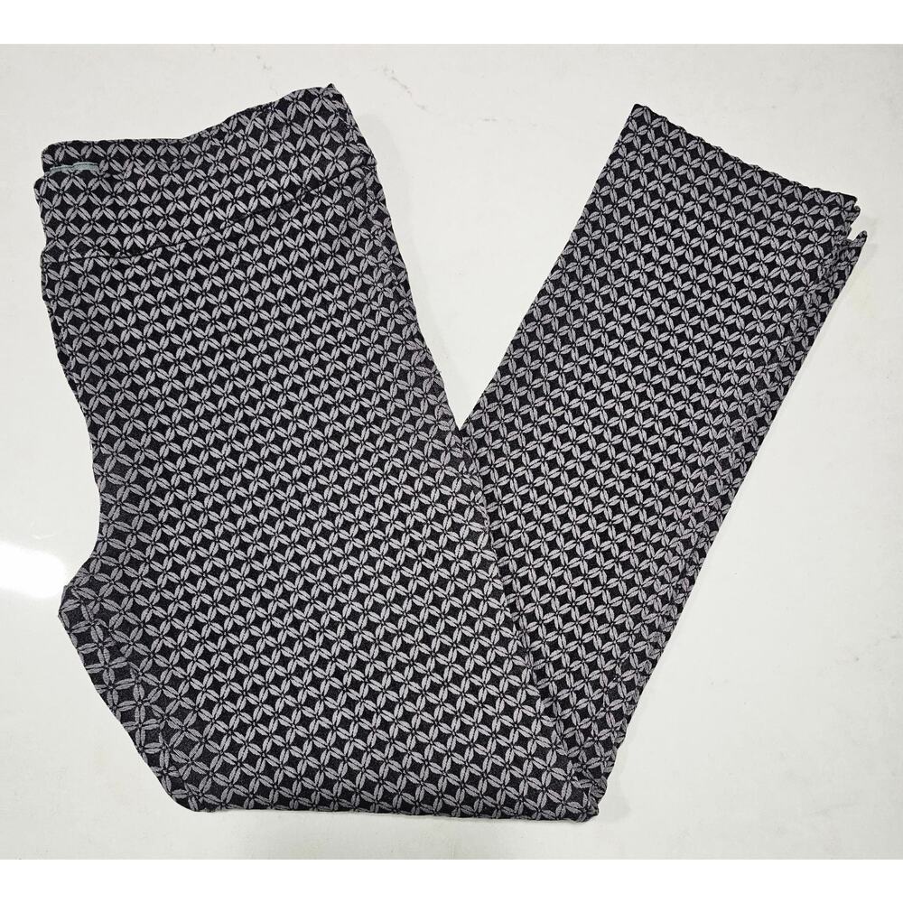 Erica Taylor Pull On Stretch Pants Women L Black White Printed Straight Leg